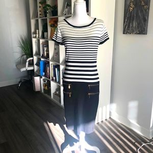 Premise black and white stretch fit dress